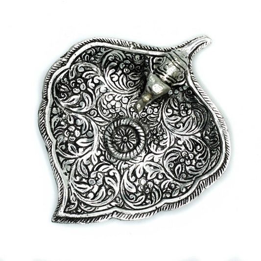 Polished Polished Aluminium Elephant Leaf Incense Holder 11cm featuring natural patterning and unique variations - Luna Panther