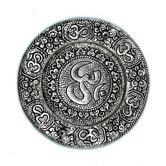 Polished Polished Aluminium Om Round Incense Holder 11cm featuring natural patterning and unique variations - Luna Panther
