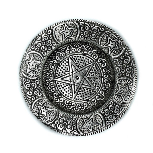 Polished Polished Aluminium Pentagram Incense Holder 11.5cm featuring natural patterning and unique variations - Luna Panther