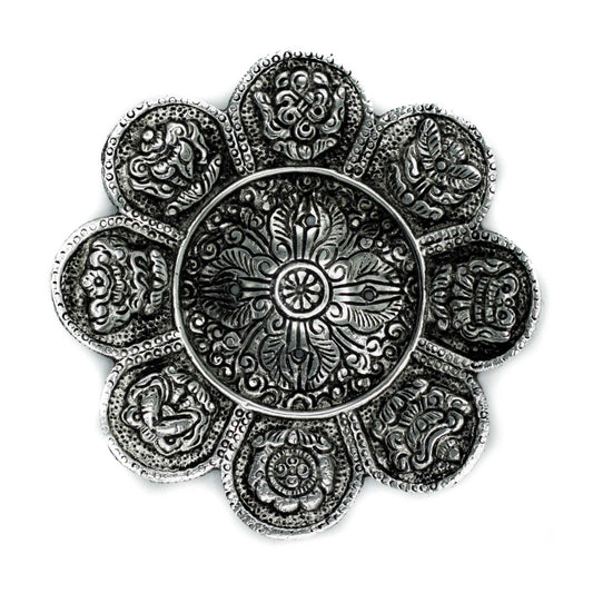 Polished Polished Aluminium Tibetan Symbols Incense Holder 12cm featuring natural patterning and unique variations - Luna Panther