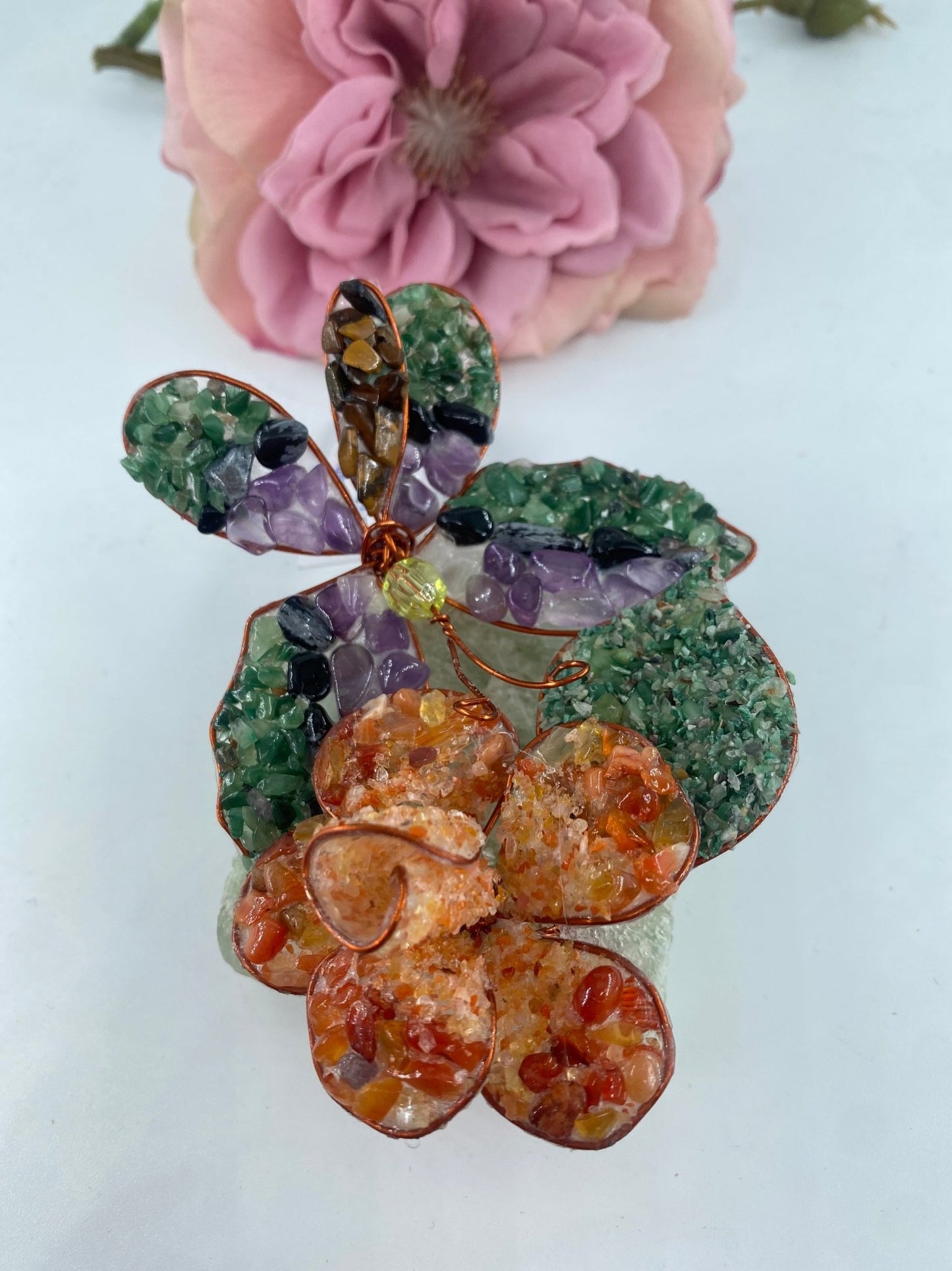Polished Polished Gemstone Art Butterfly on Rose *** featuring natural patterning and unique variations - Luna Panther