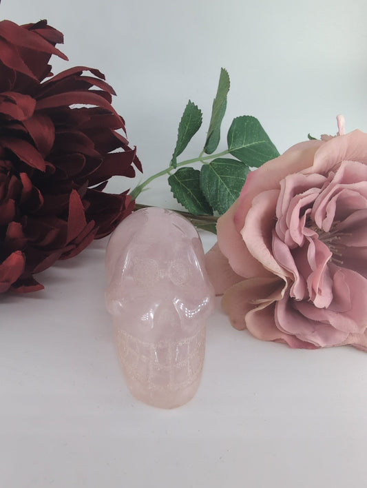 Polished Polished Rose Quartz Skull 155g featuring soft pink tone and gentle translucence - Luna Panther