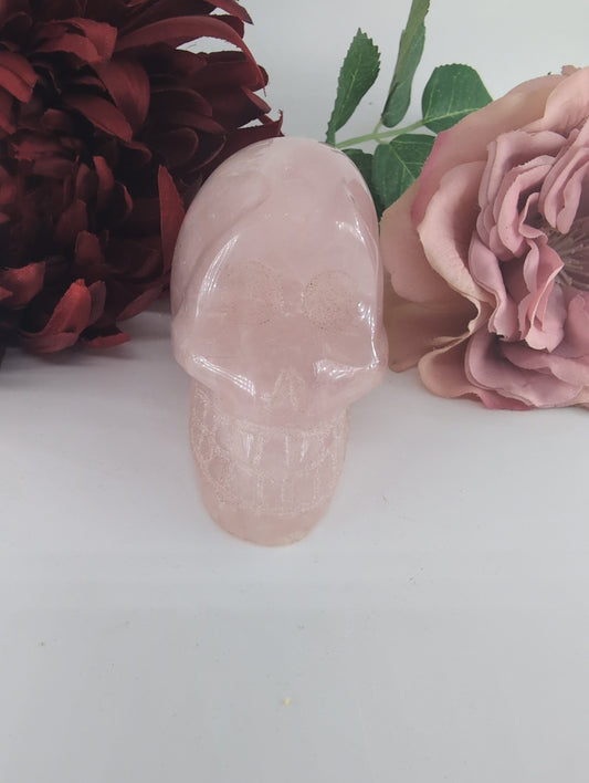 Polished Polished Rose Quartz Skull 300g featuring soft pink tone and gentle translucence - Luna Panther