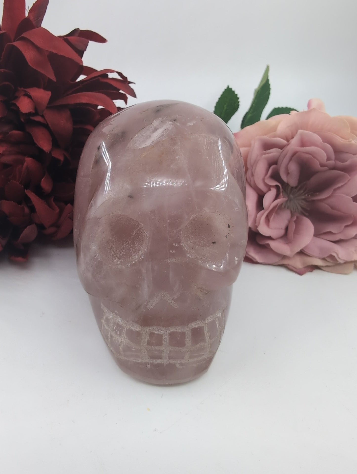 Polished Polished Rose Quartz Skull 758g featuring soft pink tone and gentle translucence - Luna Panther
