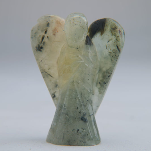 Prehnite with Black Tourmaline Angel Carving 35g 50mm - Luna Panther