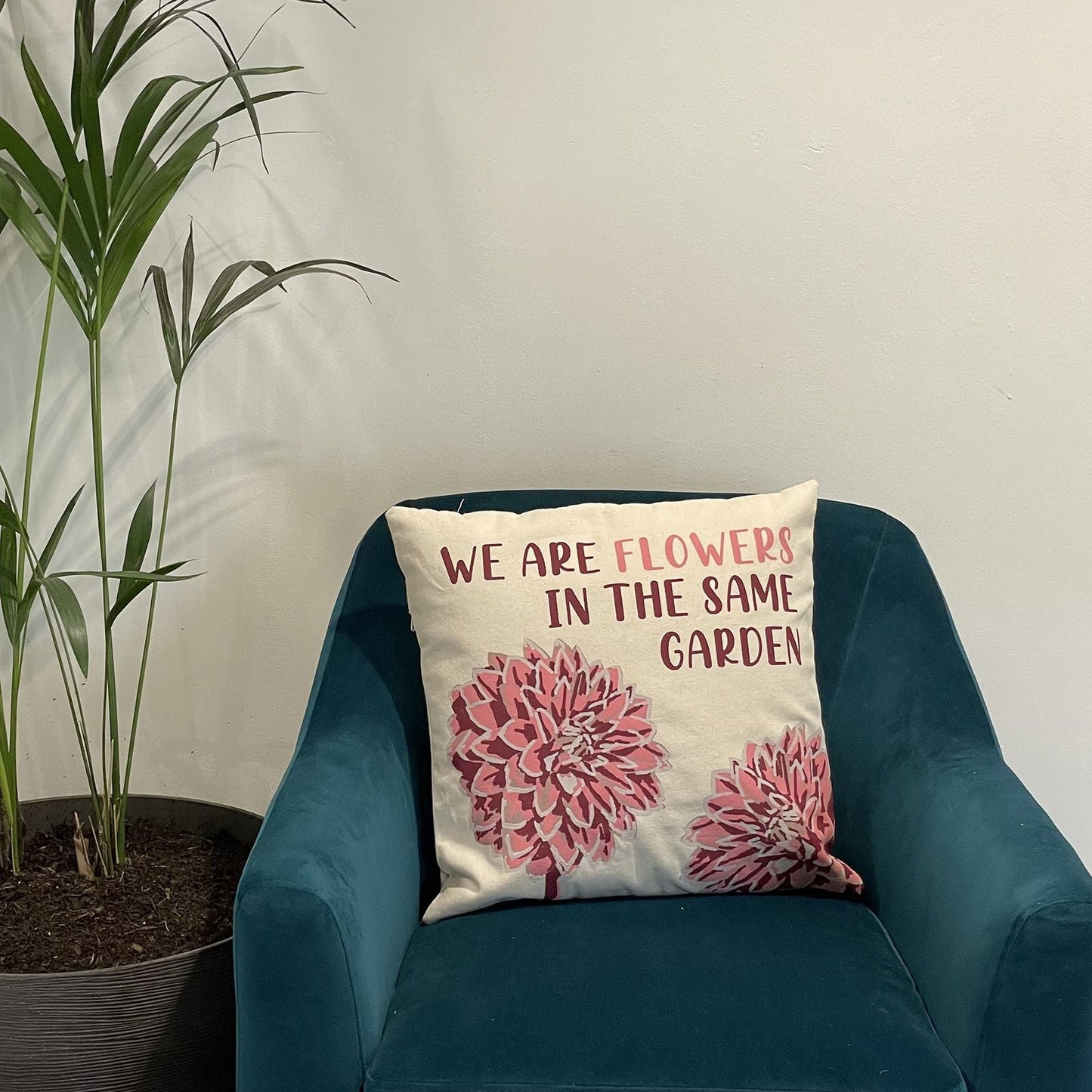 Printed Cotton Cushion Cover - We are Flowers - Olive, Pink and Natural - Luna Panther