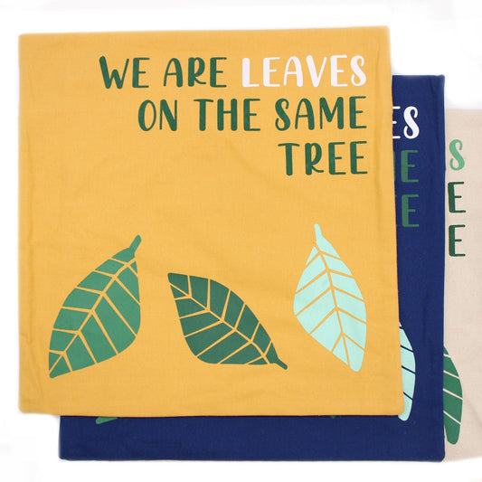 Printed Cotton Cushion Cover - We are Leaves - Yellow, Blue and Natural - Luna Panther alternate view