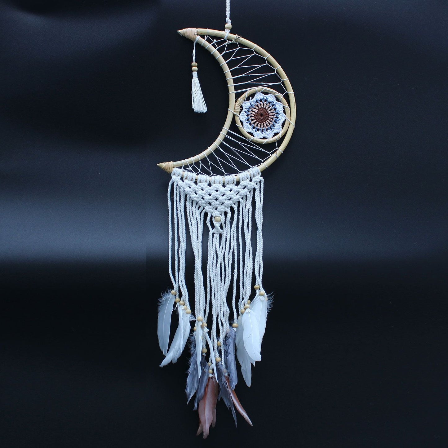 Polished Protection Dream Catcher - Macrame Moon featuring natural patterning and unique variations - Luna Panther