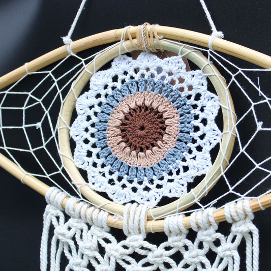 Polished Protection Dream Catcher - Med Macrame Evil Eye White/ Grey/Brown featuring natural patterning and unique variations - Luna Panther