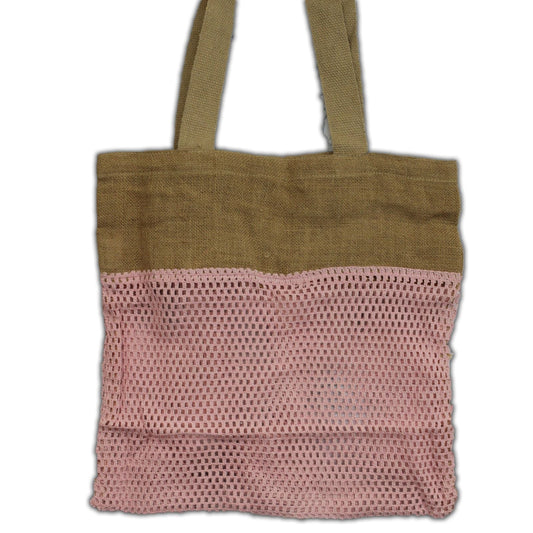 Polished Pure Soft Jute and Cotton Mesh Bag - Rose featuring natural patterning and unique variations - Luna Panther