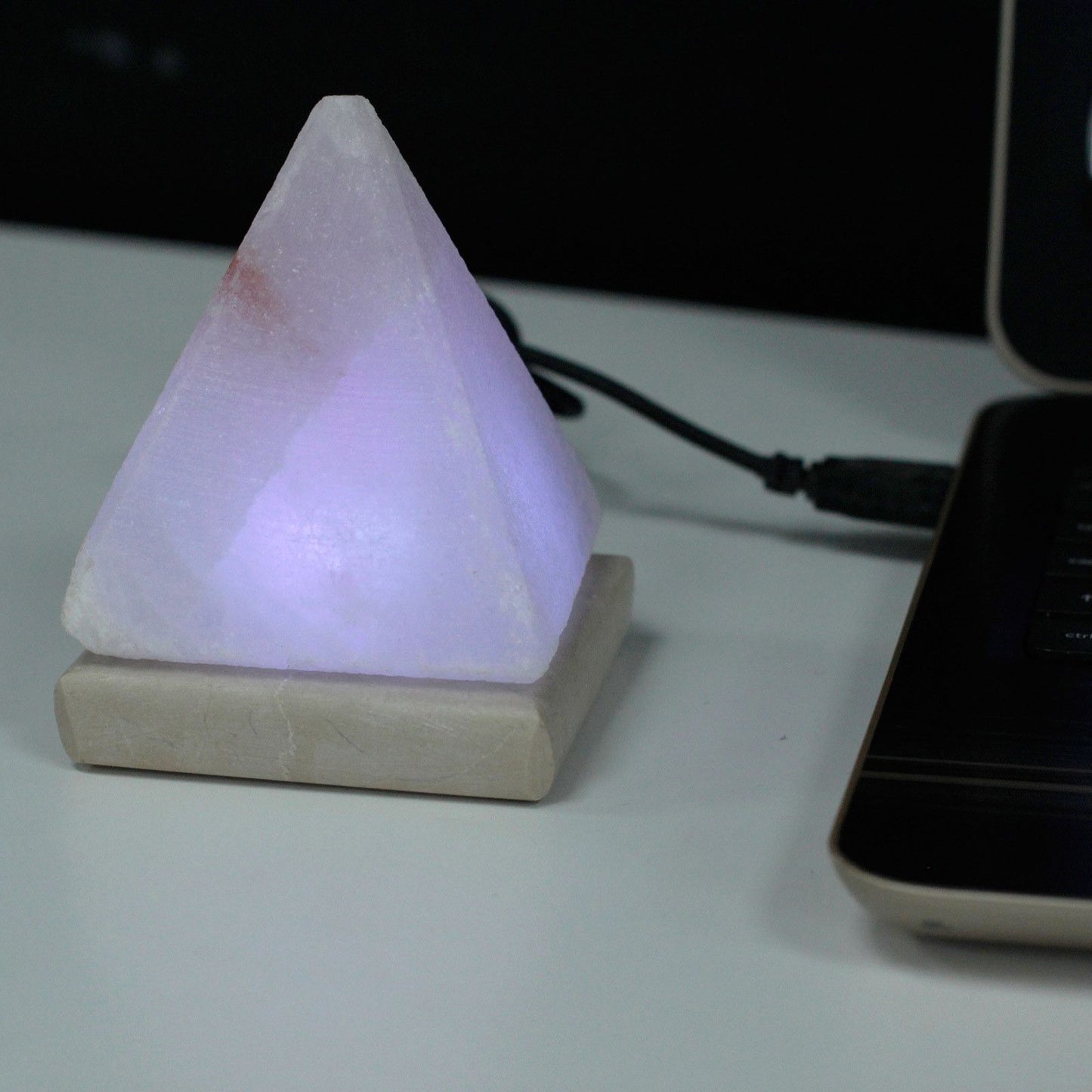 Polished Quality USB Pyramid WHITE Salt Lamp - 9 cm (multi) featuring natural patterning and unique variations - Luna Panther