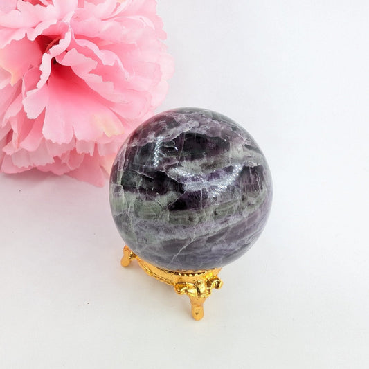 Polished Rainbow Fluorite Sphere - 234g, 53mm featuring banded green‑purple hues and glassy clarity - Luna Panther