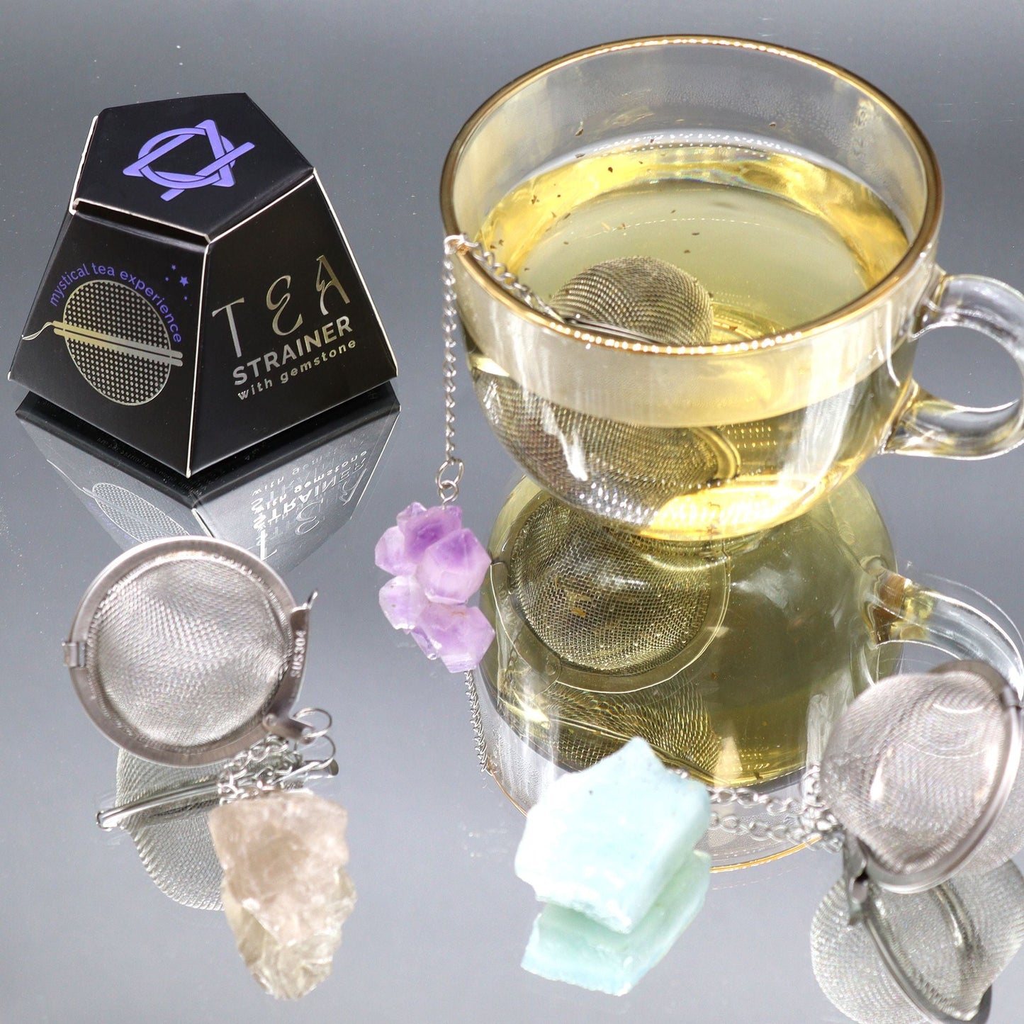 Raw Crystal Gemstone Tea Strainer - Rainbow Moonstone - Luna Panther