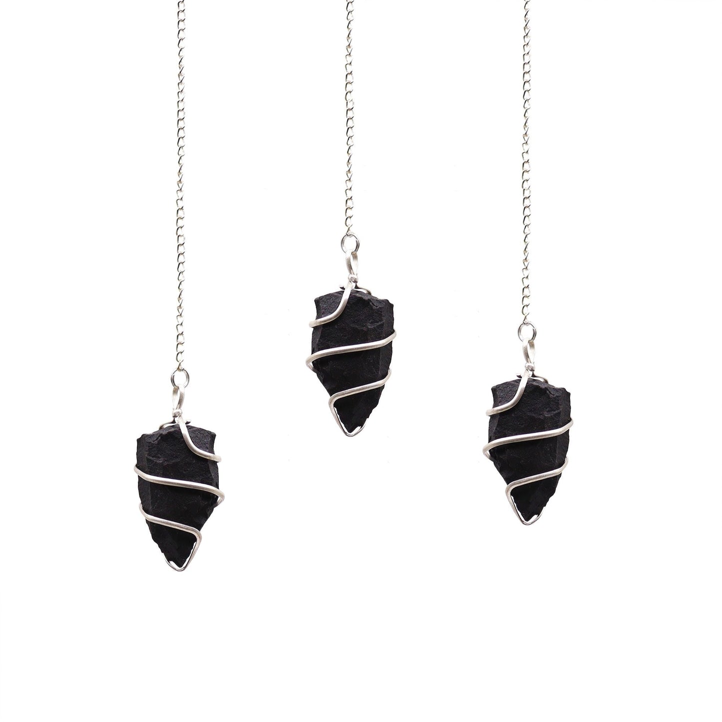 Natural Raw Gemstone Pendulum - Black Agate featuring banded patterns and glossy finish - Luna Panther