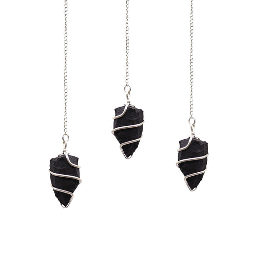 Natural Raw Gemstone Pendulum - Black Agate featuring banded patterns and glossy finish - Luna Panther