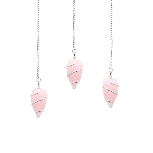 Natural Raw Gemstone Pendulum - Rose Quartz featuring soft pink tone and gentle translucence - Luna Panther