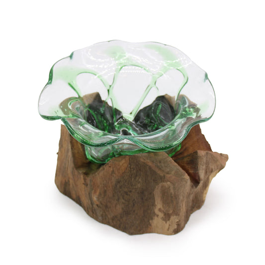 Recycled Beer Bottles - Large Fancy Sweet Bowl on Wood - Luna Panther alternate view