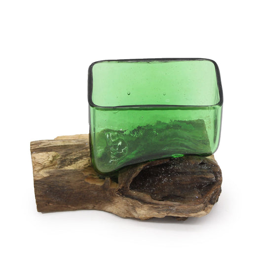 Recycled Beer Bottles - Square Bowl on Wood - Luna Panther alternate view