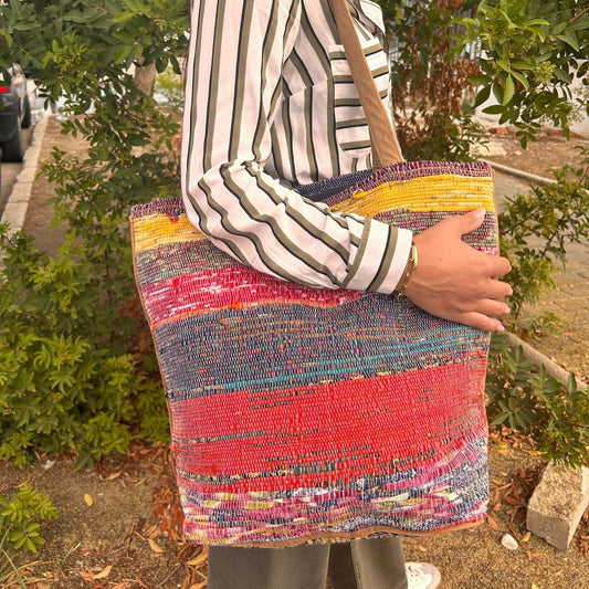 Polished Recycled Big Rug Bag - Shades of Pink featuring natural patterning and unique variations - Luna Panther