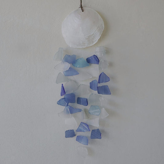 Recycled Glass Wind Chime - Copis & Glass Drop - Blue & White Glass - Luna Panther alternate view