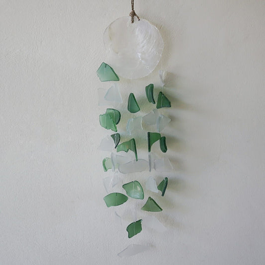 Recycled Glass Wind Chime - Copis & Glass Drop - Green & White Glass - Luna Panther alternate view