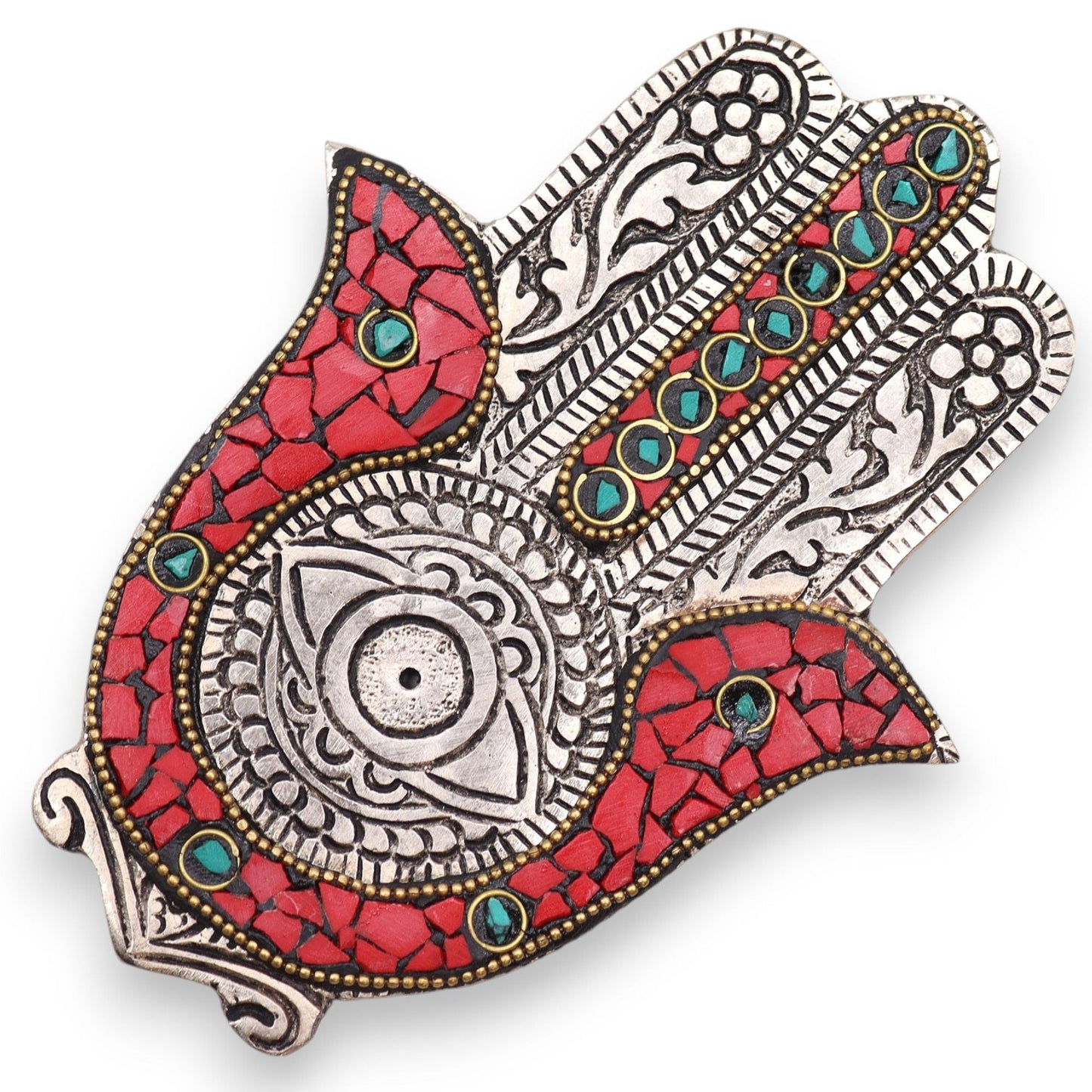 Polished Red & Green Small Hamsa Incense Holder featuring natural patterning and unique variations - Luna Panther