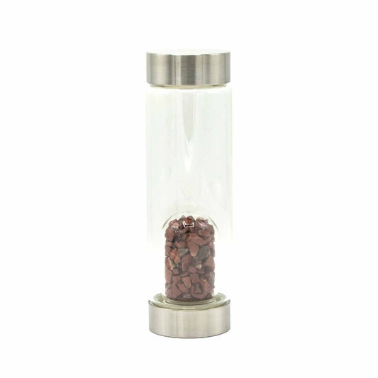 Red Jasper Chips Crystal Infused Glass Water Bottle 500ml - Luna Panther