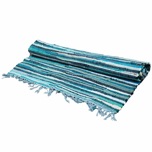 Polished Room Rag Rug - 150x200cm - premium quality - Aqua Blues featuring natural patterning and unique variations - Luna Panther