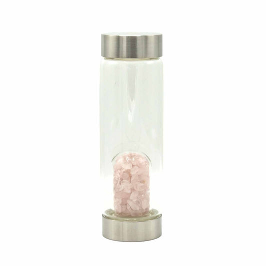 Rose Quartz Chips Crystal Infused Glass Water Bottle 500ml - Luna Panther