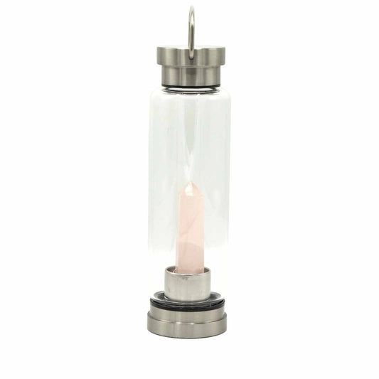 Rose Quartz Obelisk Crystal Infused Glass Water Bottle 500ml - Luna Panther