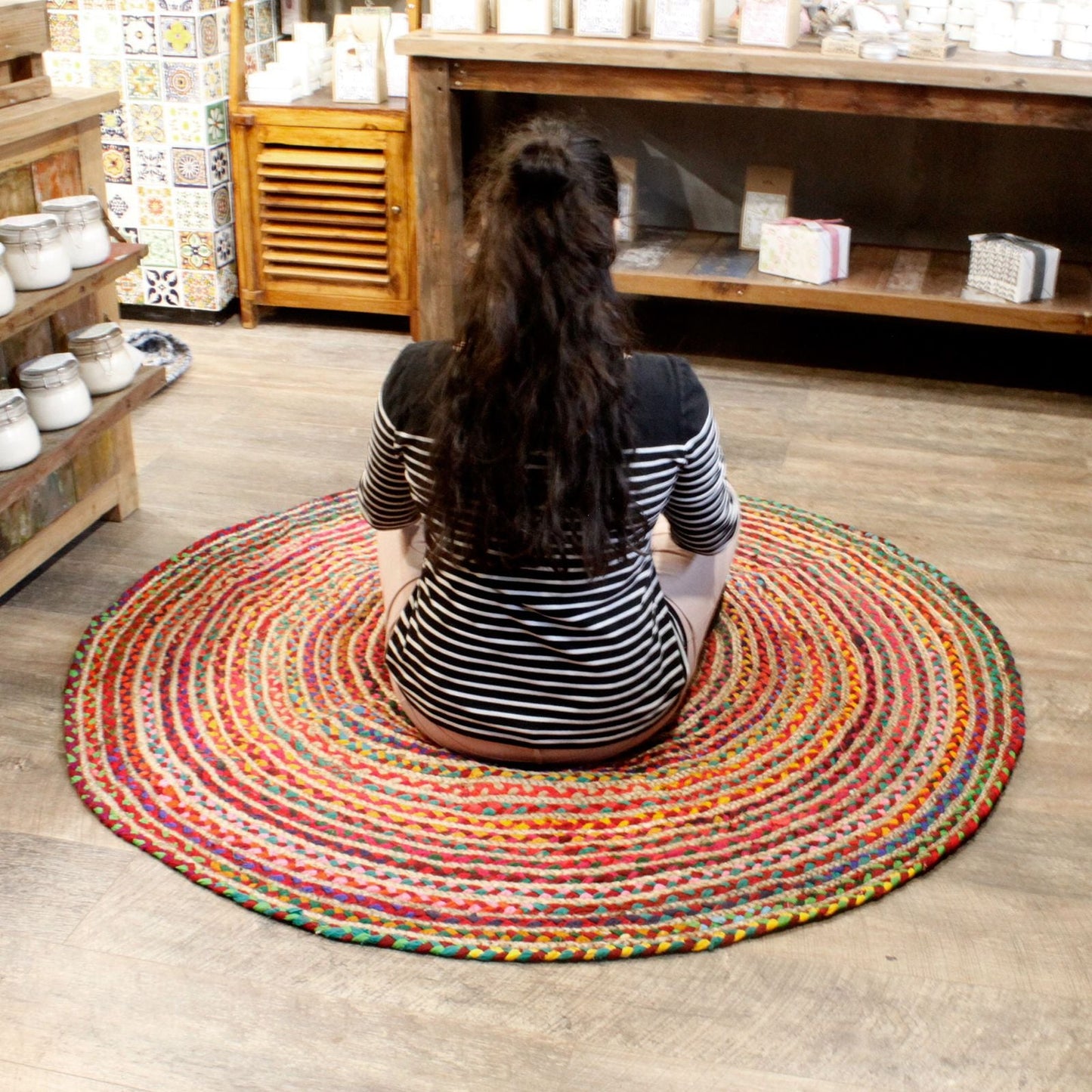 Round Jute and Recycled Cotton Rug - 150 cm - Luna Panther