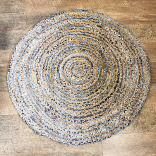 Round Jute and Recycled Denim Rug - 120 cm - Luna Panther