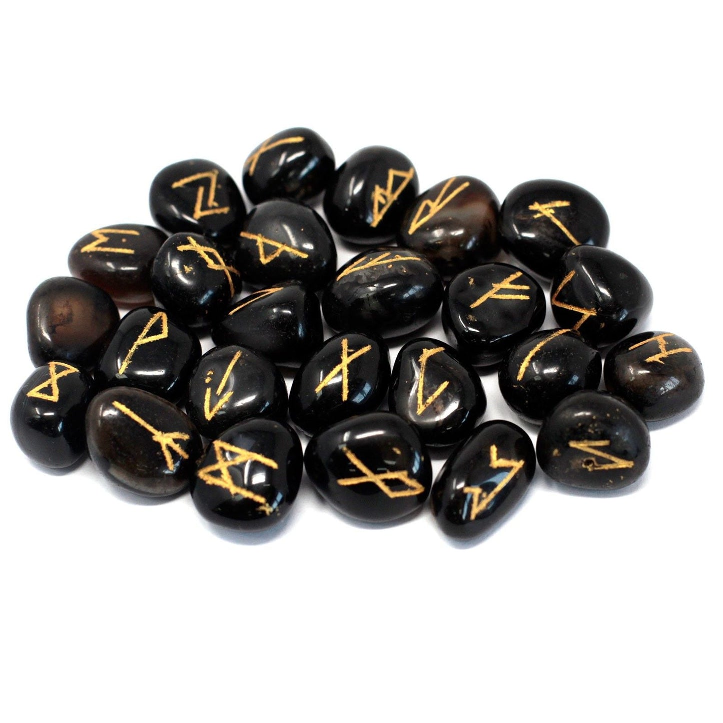 Polished Runes Stone Set in Pouch - Black Onyx featuring natural patterning and unique variations - Luna Panther