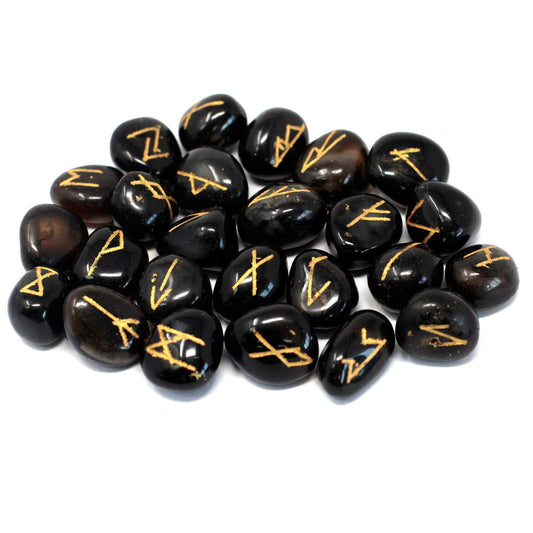 Polished Runes Stone Set in Pouch - Black Onyx featuring natural patterning and unique variations - Luna Panther