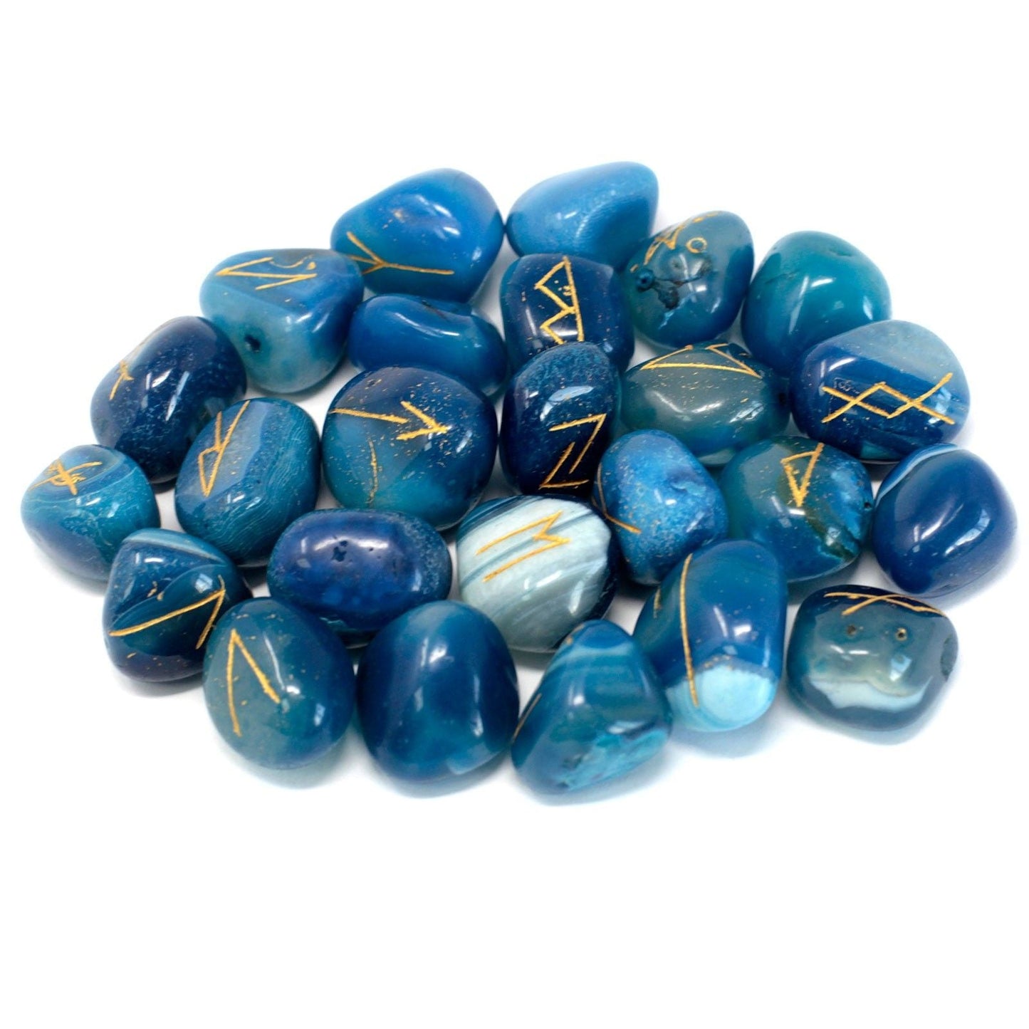 Polished Runes Stone Set in Pouch - Blue Onyx featuring natural patterning and unique variations - Luna Panther