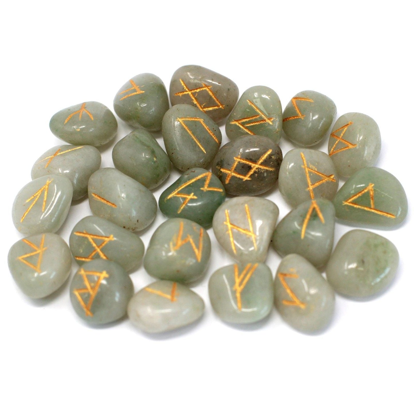 Polished Runes Stone Set in Pouch - Green Aventurine featuring green tone with subtle sparkle - Luna Panther