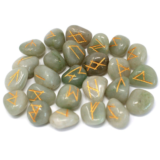 Polished Runes Stone Set in Pouch - Green Aventurine featuring green tone with subtle sparkle - Luna Panther