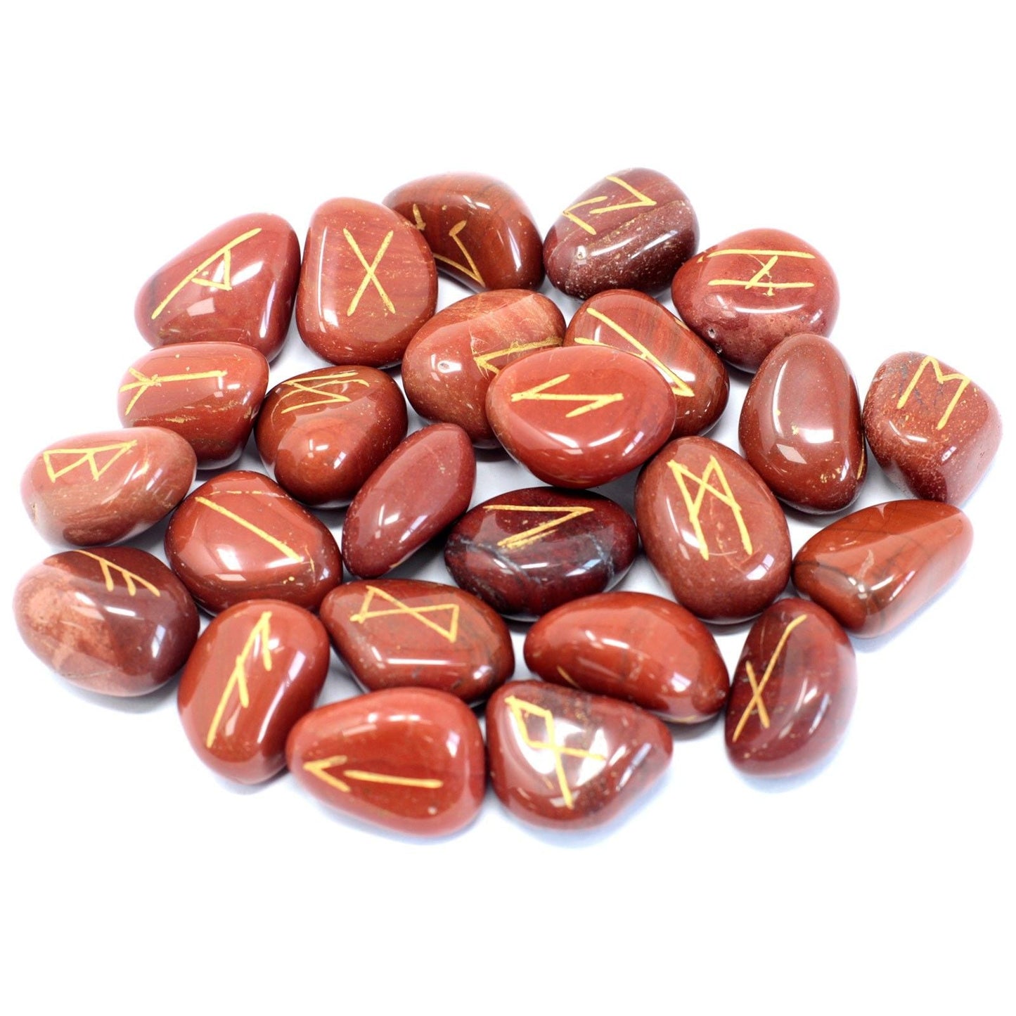 Polished Runes Stone Set in Pouch - Red Jasper featuring earthy patterns and matte-gloss finish - Luna Panther