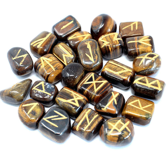 Polished Runes Stone Set in Pouch - Tiger Eye featuring natural patterning and unique variations - Luna Panther