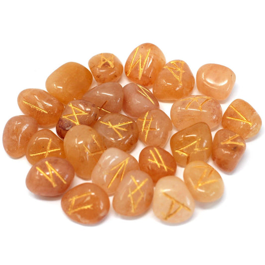 Polished Runes Stone Set in Pouch- Yellow Aventurine featuring green tone with subtle sparkle - Luna Panther
