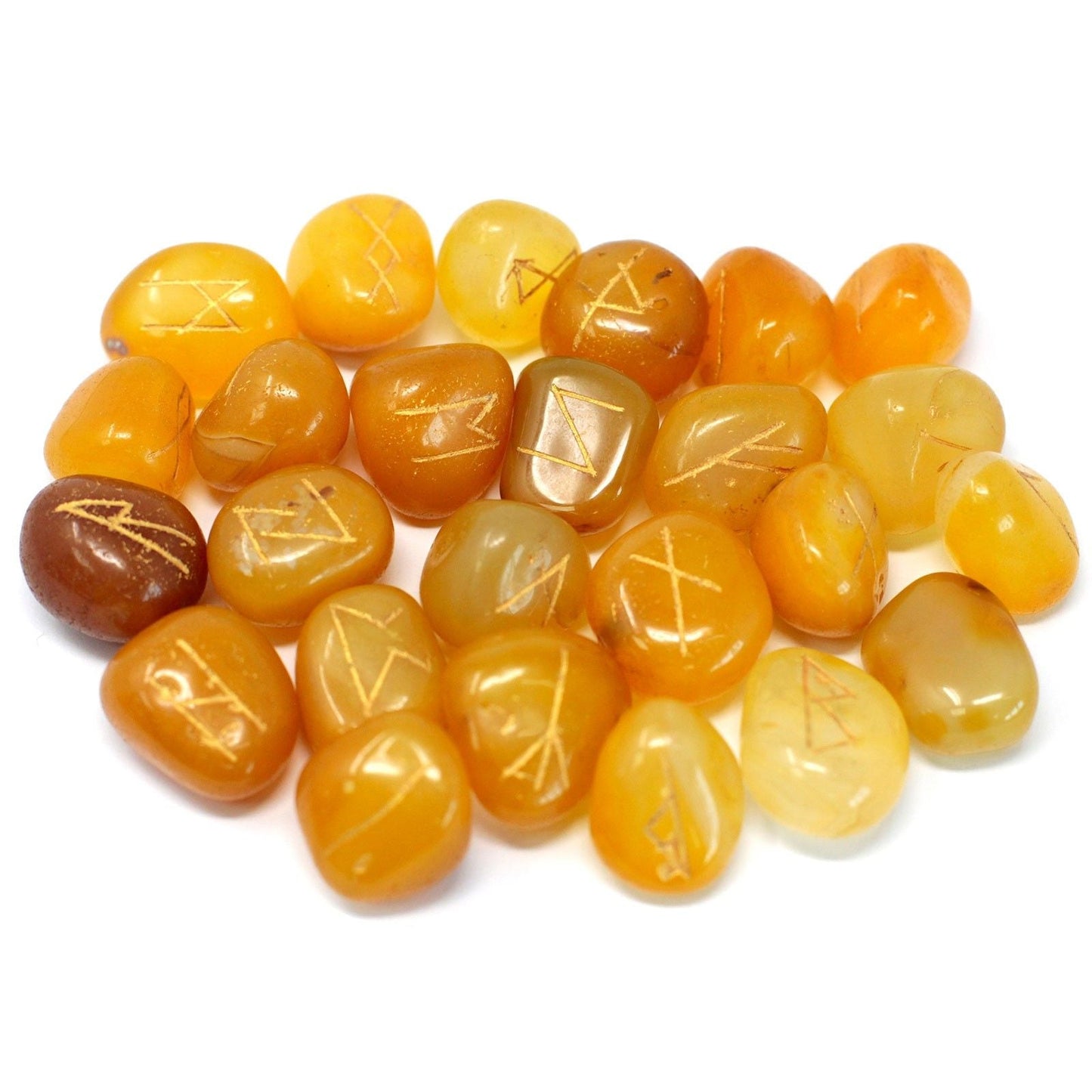 Polished Runes Stone Set in Pouch- Yellow Onyx featuring natural patterning and unique variations - Luna Panther