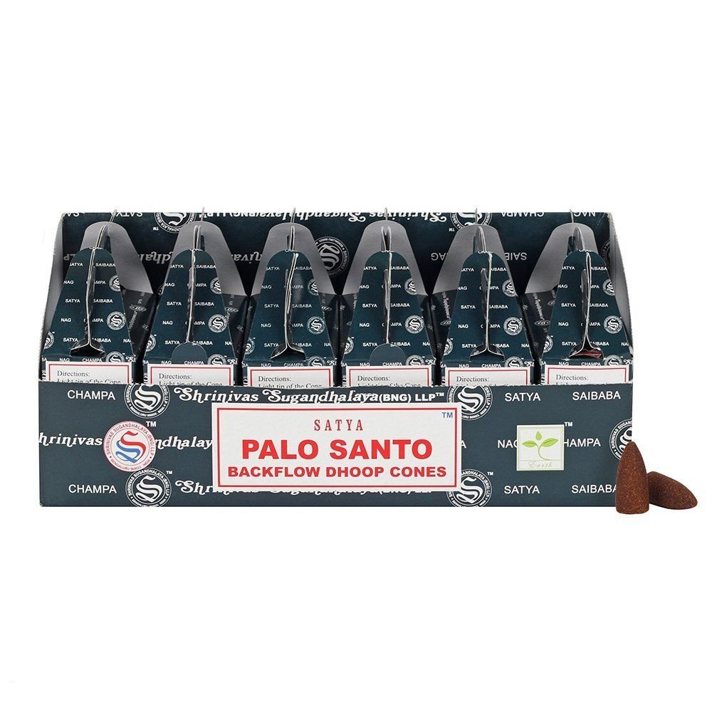 Polished Satya Backflow Dhoop Cones - Palo Santo (24pcs) featuring natural patterning and unique variations - Luna Panther