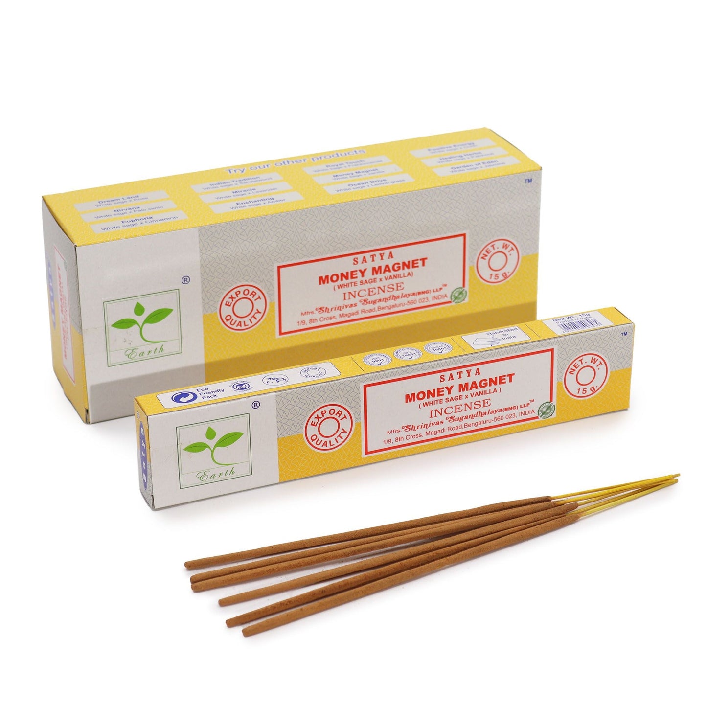 Polished Satya Incense 15gm - Money Magnet (White Sage & Vanilla) featuring natural patterning and unique variations - Luna Panther