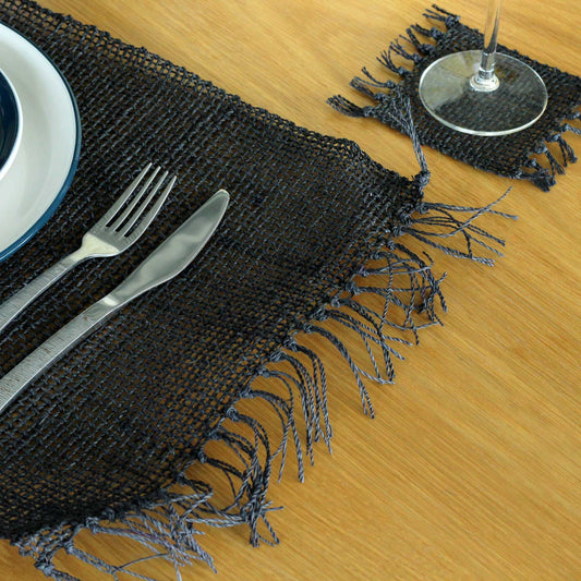 Seagrass Fringe Natural Placemat - Black - Luna Panther