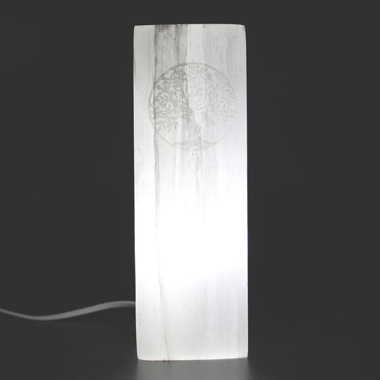 Polished Selenite Block Lamp 25Cm Tree Of Life featuring satin white sheen and fibrous texture - Luna Panther alternate view