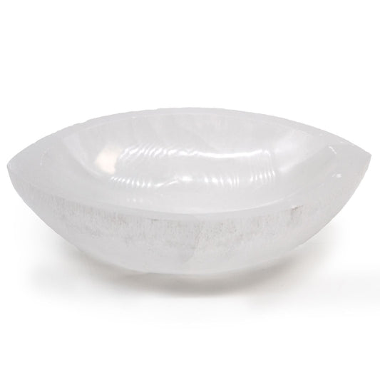 Polished Selenite Eye Bowl - 15cm featuring satin white sheen and fibrous texture - Luna Panther