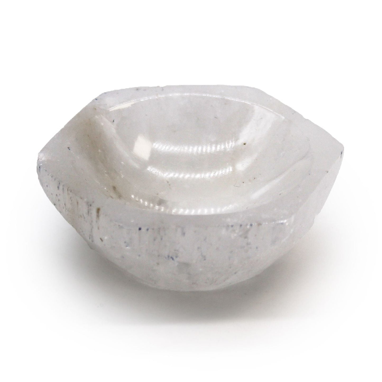 Polished Selenite Hex Bowl - 6cm featuring satin white sheen and fibrous texture - Luna Panther