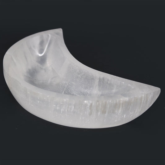Polished Selenite Moon Bowl - 15cm featuring satin white sheen and fibrous texture - Luna Panther