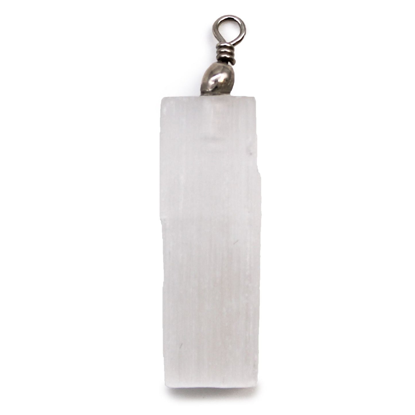 Polished Selenite Natural Pendant featuring satin white sheen and fibrous texture - Luna Panther
