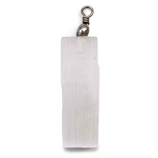 Polished Selenite Natural Pendant featuring satin white sheen and fibrous texture - Luna Panther